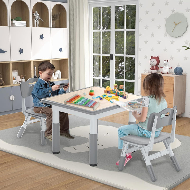 AufuN Kindertisch mit 2 Stühlen, Kindertischgruppe mit Verstellbarer Höhe, Kinderzimmertisch & -stuh