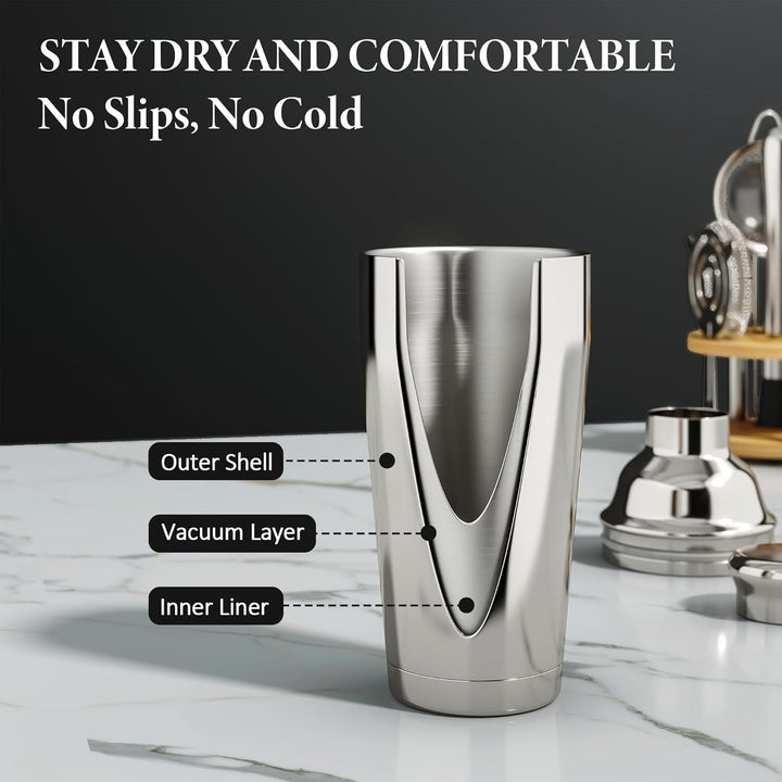 25 Stück Cocktail Shaker Set, 700ml Edelstahl Barkeeper Set mit Boston Shaker und Bar Zubehör, Mixol