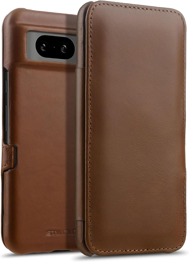 STILGUT Book Case kompatibel mit Google Pixel 8 Hülle aus Leder mit Clip-Verschluss, Lederhülle, Kla