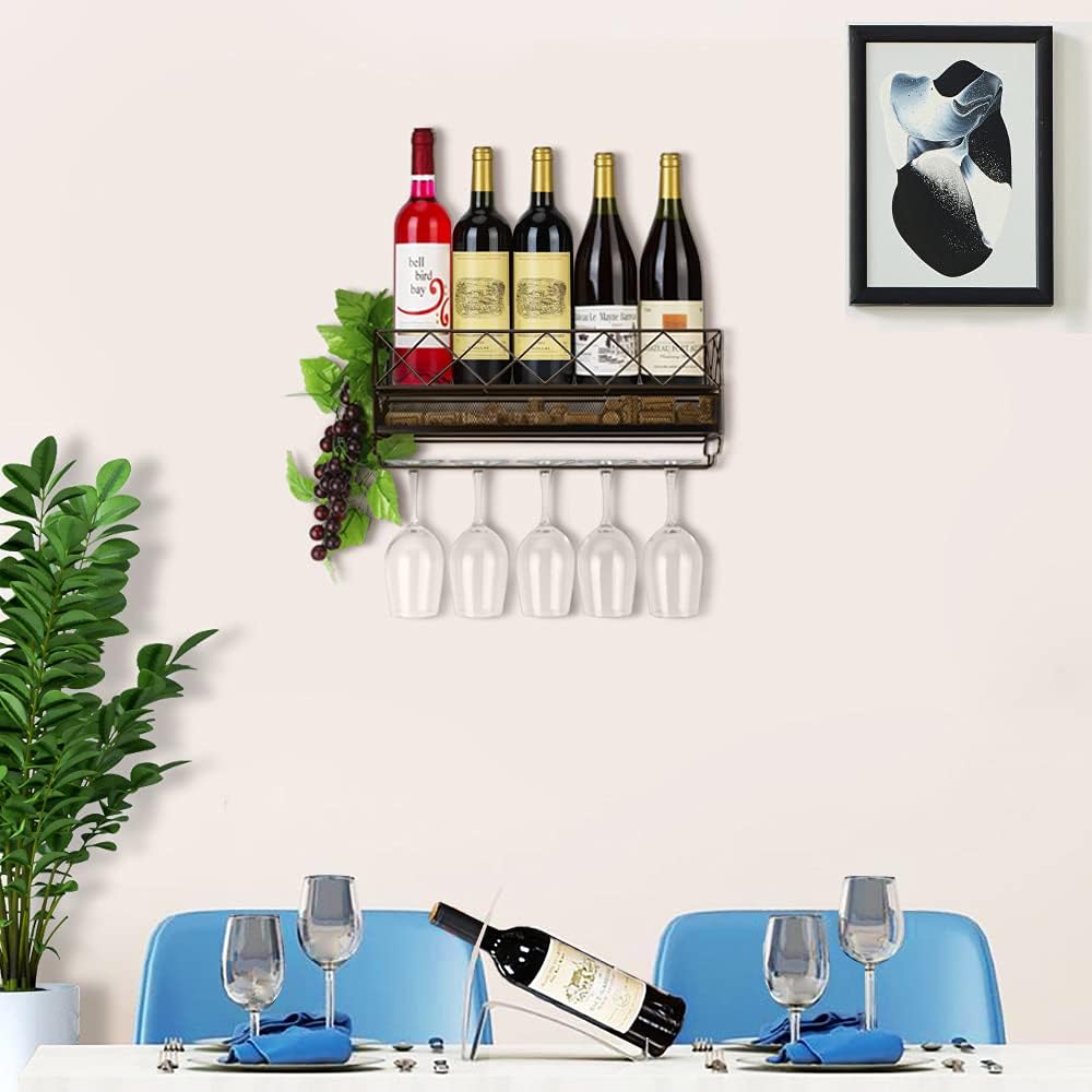 Weinregal Wand mit Glashalter,Weinregale Metall weinflaschenhalter weinhalter(Bronze)