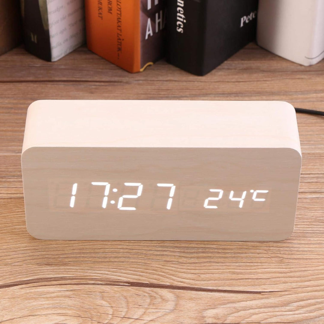 Wecker Digitale Tischuhr, LED Holz Wecker Digital Wecker Multifunktionale USB Power Tischuhr Alarm C