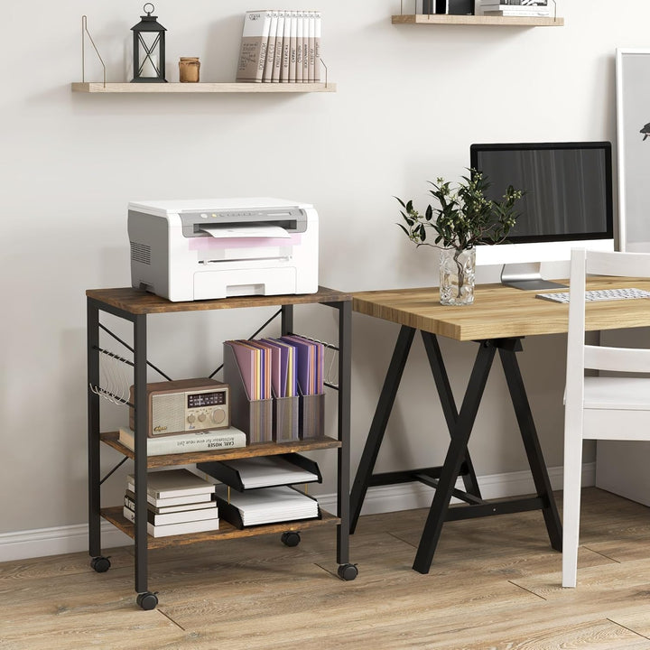 KOMFOTTEU Küchenwagen Küchenregal auf Rollen, 3 Ebenen Rollwagen Mikrowellenregal mit höheverstellba