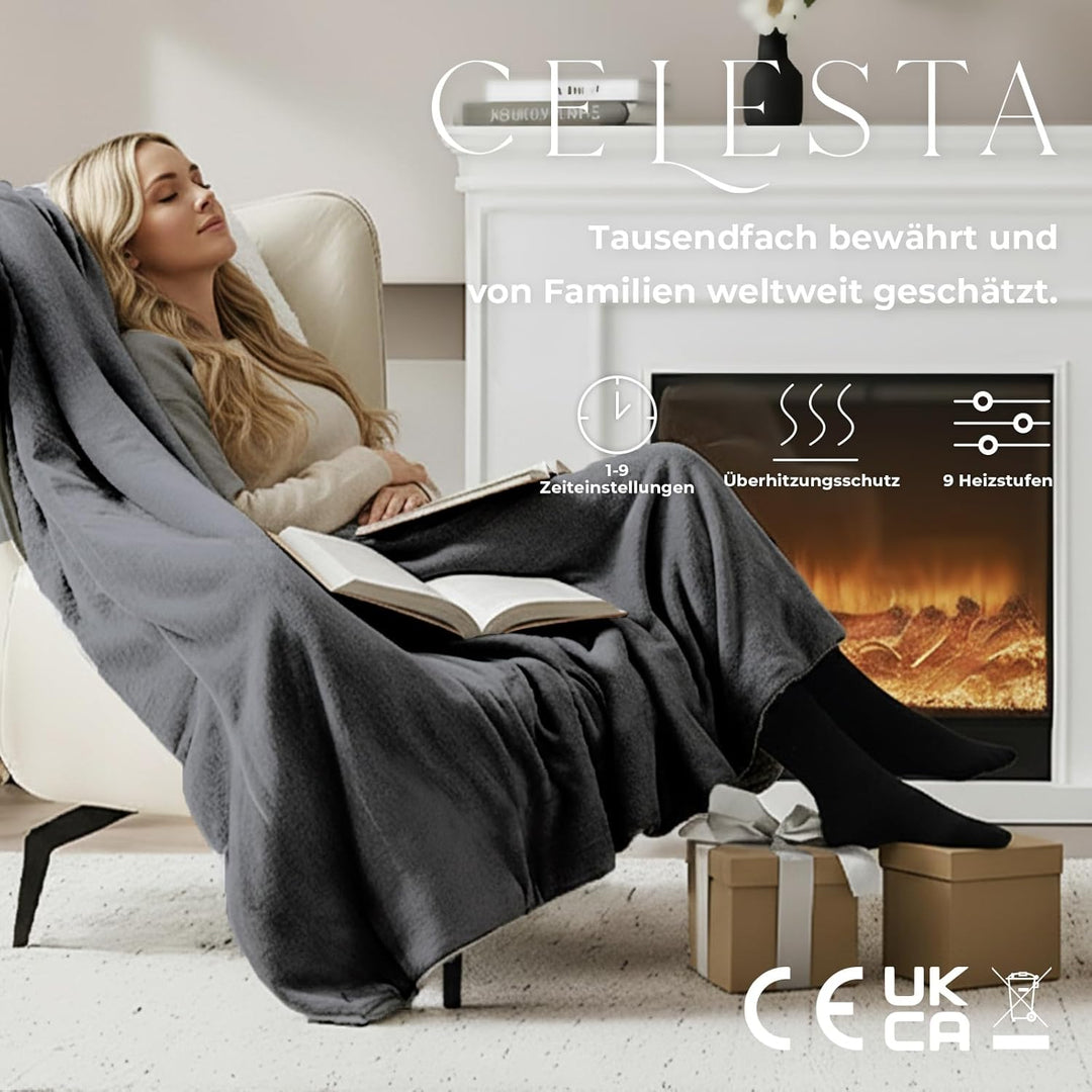 CELESTA Wärmedecke Heizdecke mit Abschaltautomatik, Heizdecke 160x120, 9 Heizstufen 1-9H Timer Auto-