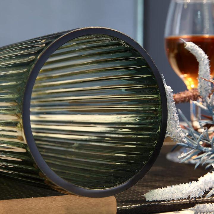 Dinyeo Grosse zylinderförmige Blumenvase aus grünem Glas für Bauernhaus, Esstisch, Tafelaufsätze, De