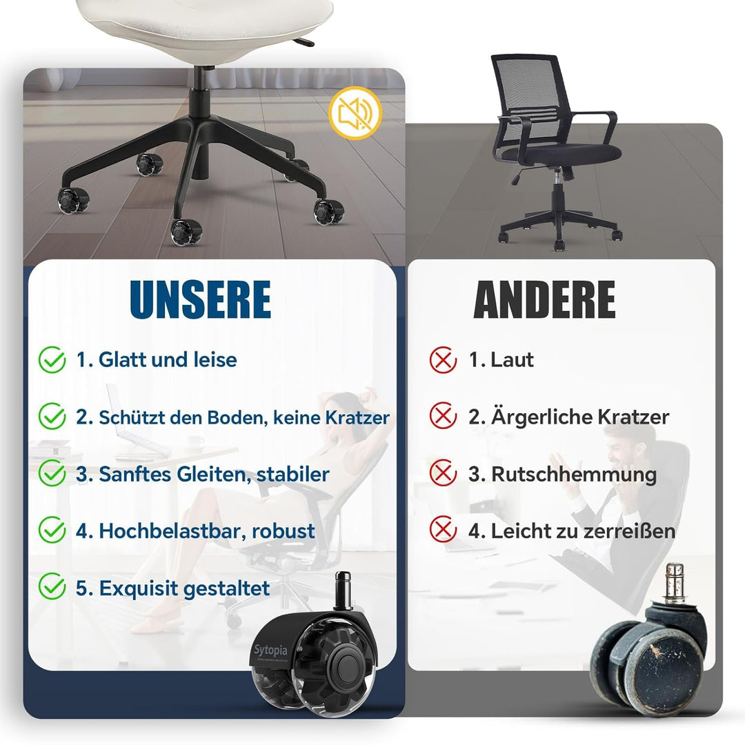 Sytopia Bürostuhl Rollen mit 10mm X 22mm Stift, 5er Set Rollen für 1KEA Bürostühle, Hartbodenrollen