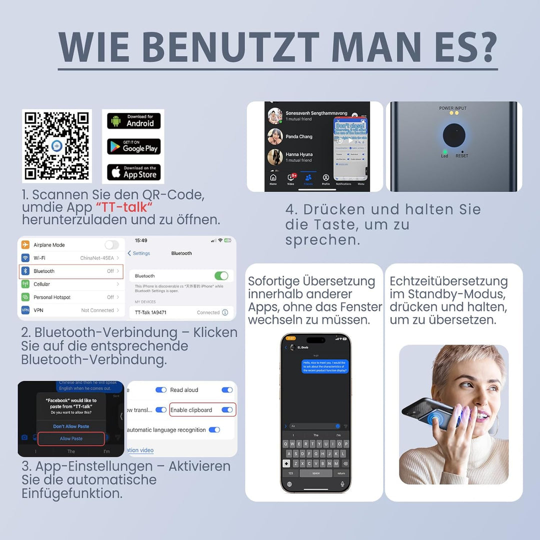 KI Sprachübersetzer Gerät, Ultra dünner Magnet übersetzer für Smartphones, Cross App Übersetzung,144