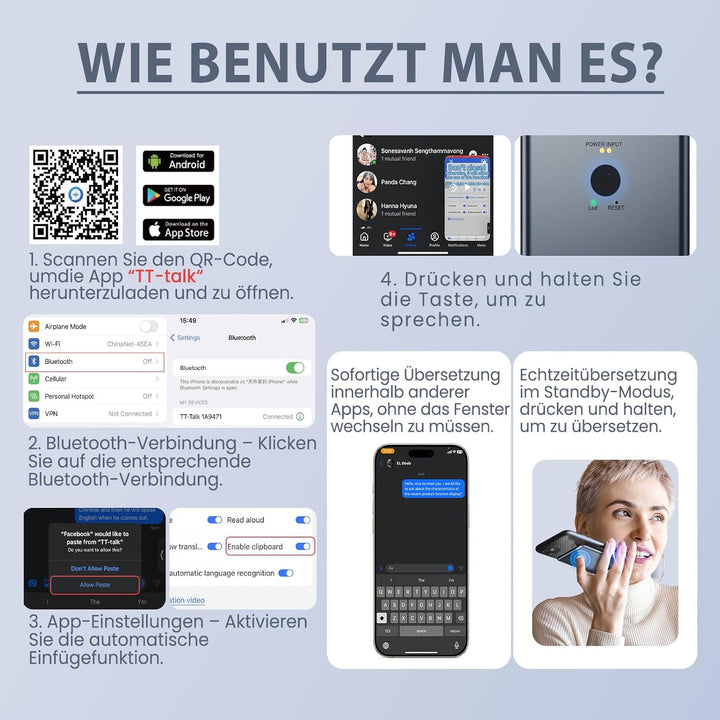 KI Sprachübersetzer Gerät, Ultra dünner Magnet übersetzer für Smartphones, Cross App Übersetzung,144