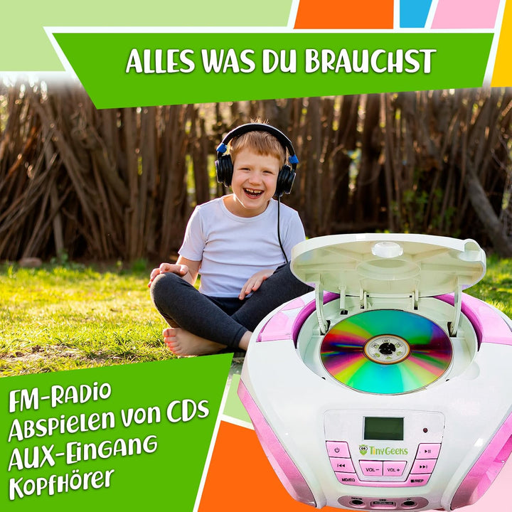 TinyGeeks Tunes Kids Boombox CD-Player für Kinder NEU 2024 + UKW-Radio + Inklusive Batterien + Blaue