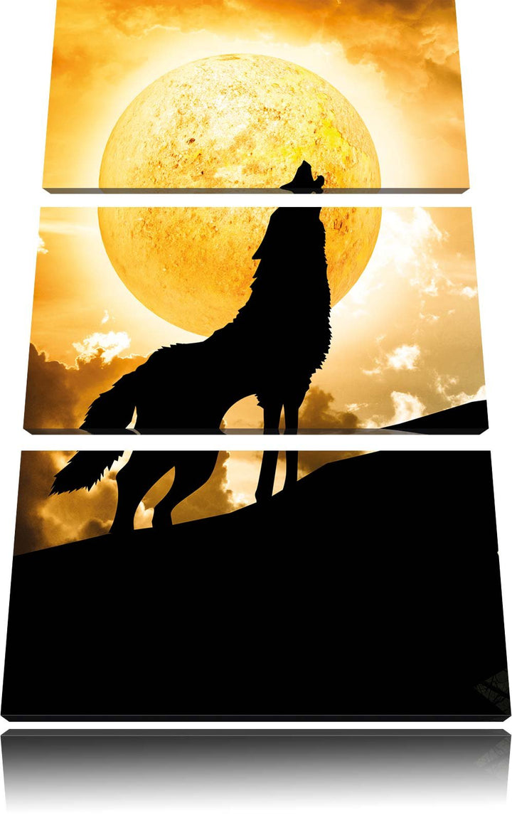Pixxprint Wolf heult Mond an als Leinwandbild/Grösse: 3 Teilig (120x80) / Wandbild/Kunstdruck/fertig