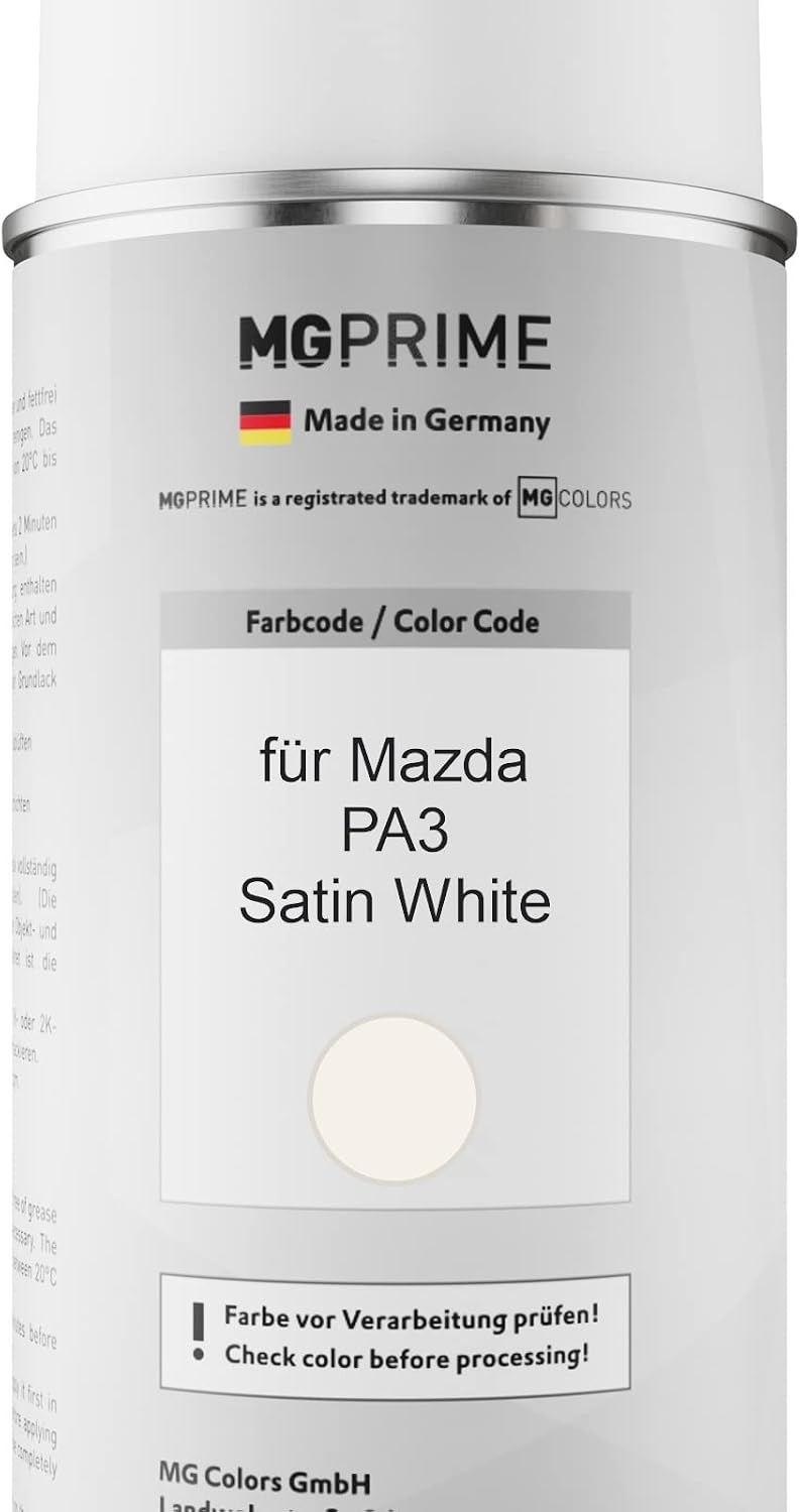 MG PRIME Autolack Sprühdosen Set für Mazda PA3 Satin White Basislack Klarlack Spraydose 400ml