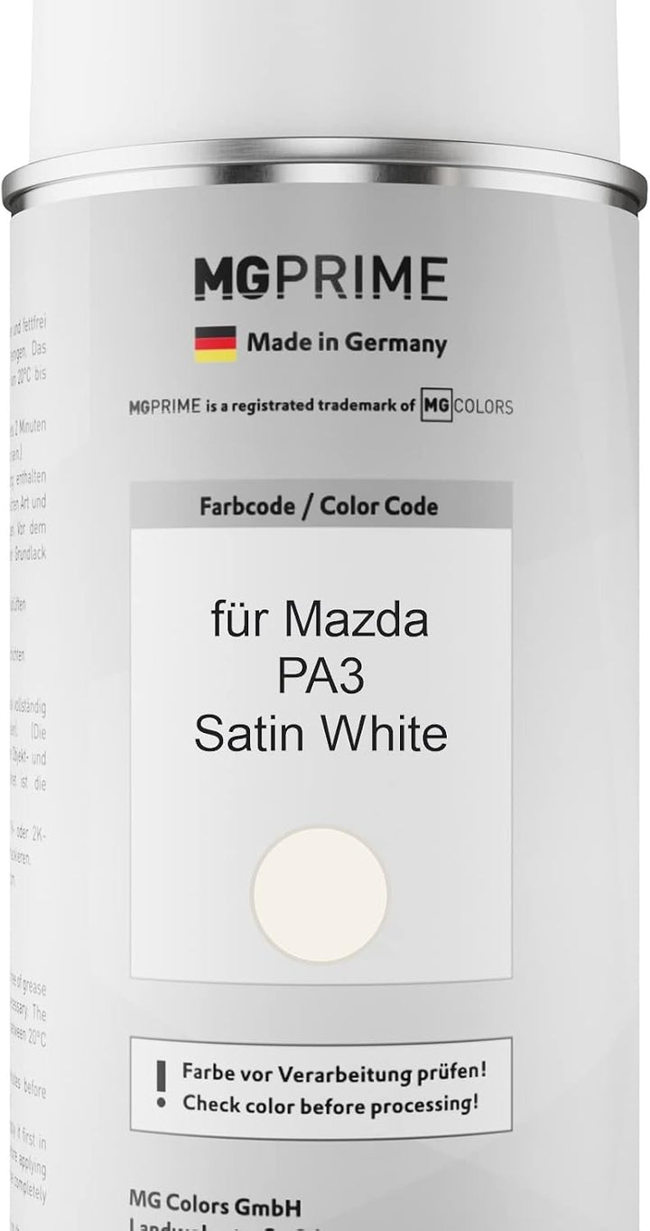 MG PRIME Autolack Sprühdosen Set für Mazda PA3 Satin White Basislack Klarlack Spraydose 400ml