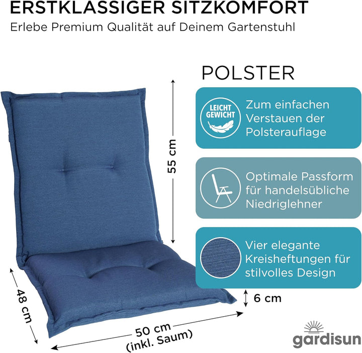 gardisun Gartenstuhlauflagen Niedriglehner I Extra Dicke Sitzauflagen I Made in Europe I Stuhlauflag