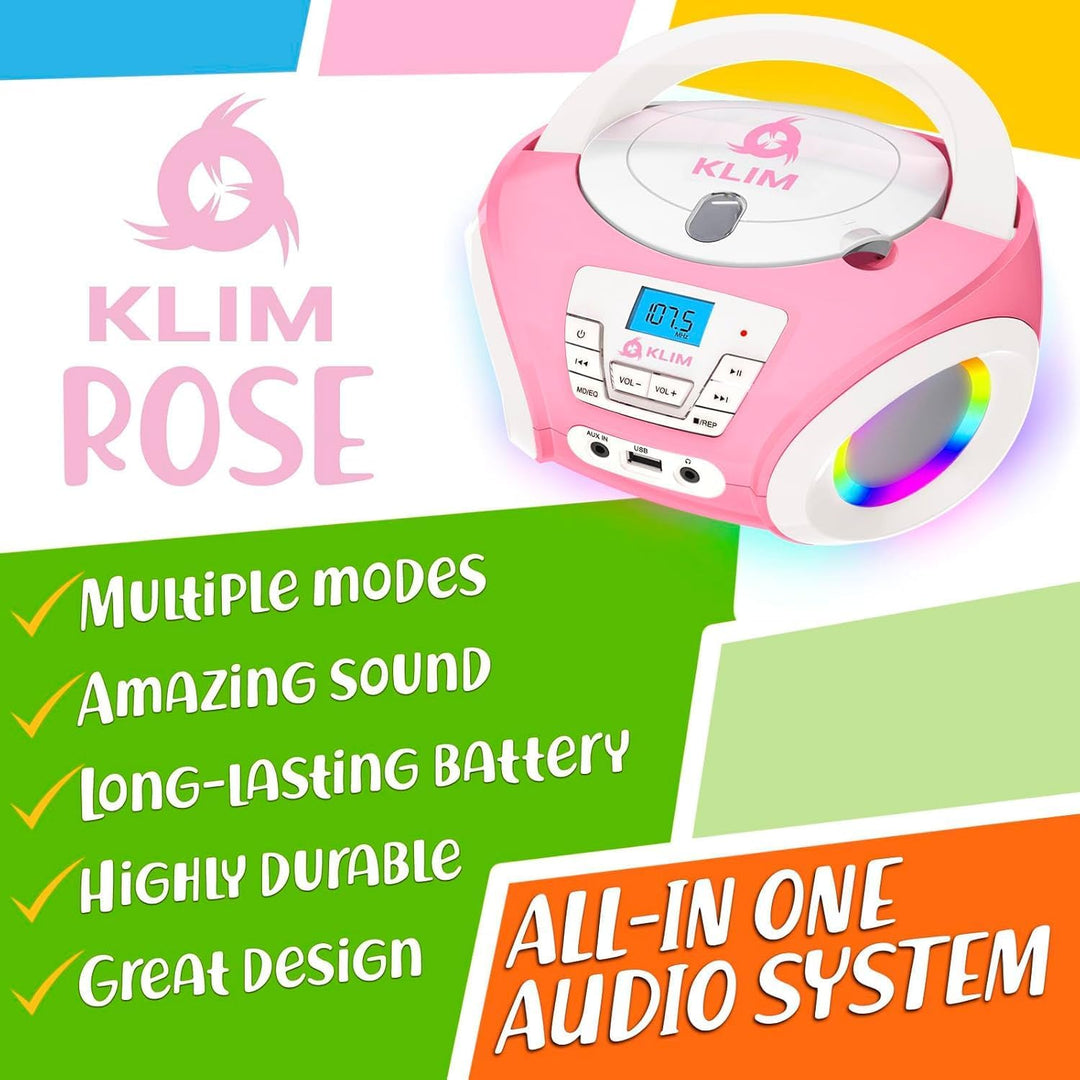 KLIM Candy Kids CD Player für Kinder - NEU - UKW-Radio - Inklusive Batterien - Rosa - Boombox tragba