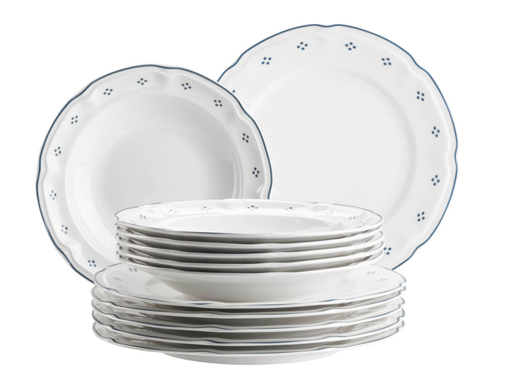 Mäser Serie Lova, Tafelservice 12-teilig Porzellan – 6 Speiseteller 26 cm &amp; 6 Suppenteller 22 cm – B