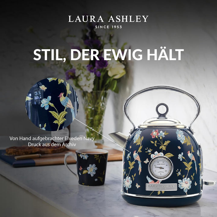 Laura Ashley Elveden Navy Kabelloser Elektrischer Wasserkocher von VQ. Edelstahl-Wasserkocher 1.7 Li