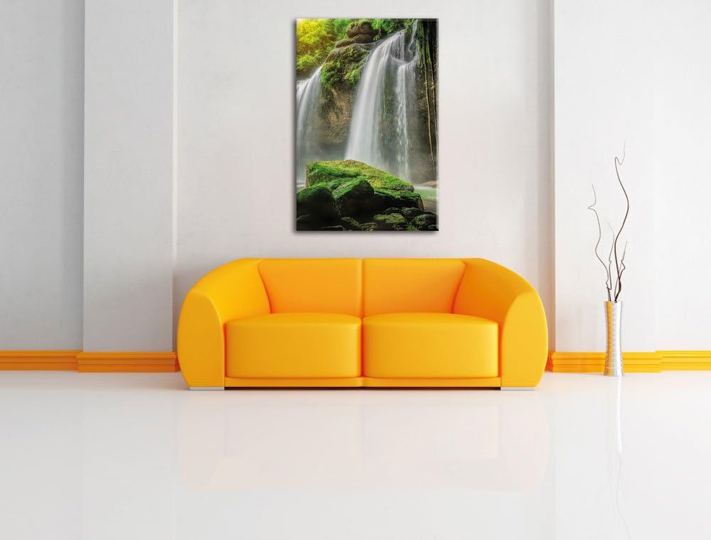 Pixxprint Wasserfall, Format: 100x70 auf Leinwand, XXL riesige Bilder fertig gerahmt mit Keilrahmen,