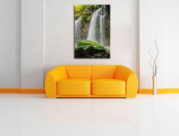 Pixxprint Wasserfall, Format: 100x70 auf Leinwand, XXL riesige Bilder fertig gerahmt mit Keilrahmen,