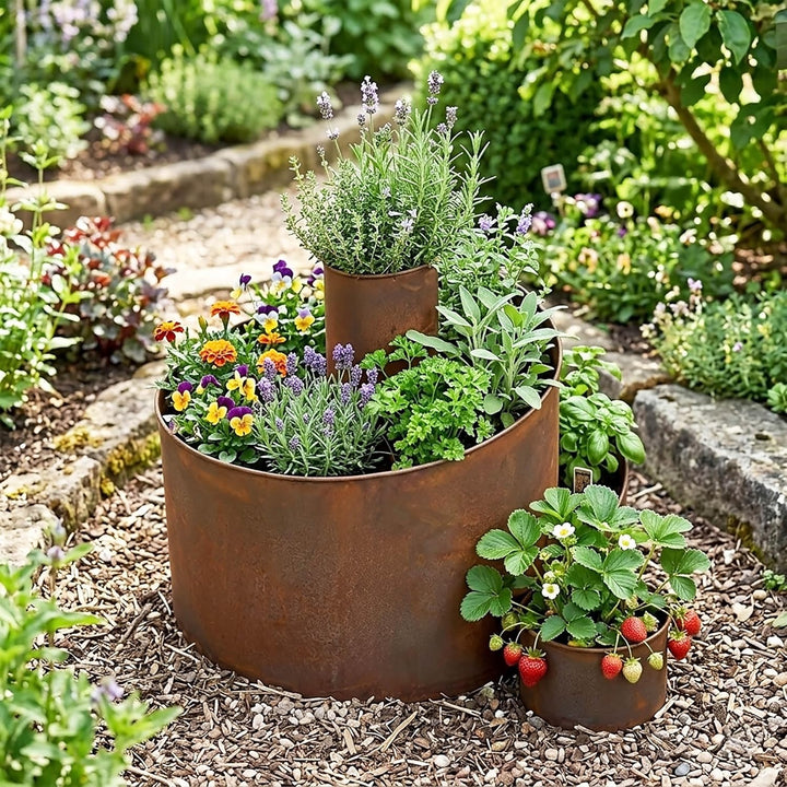 Spetebo Natur Rost Kräuterspirale aus Metall - 58,5x43x41 cm - Garten Kräuterbeet Kräuterschnecke Pf