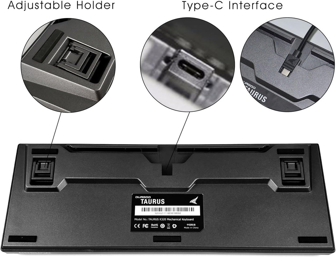 DURGOD Taurus K320 87 Tasten TKL Mechanische Tastatur, USB-C kabelgebundene mechanische Gaming-Tasta