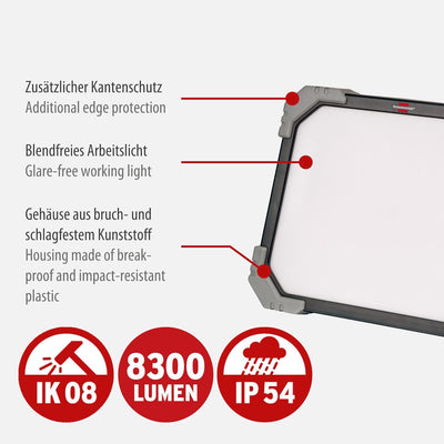 Brennenstuhl LED Baustrahler DINORA 8060 (67W, 8300lm, 5700K, IP54, LED Arbeitsstrahler mit Steckdos