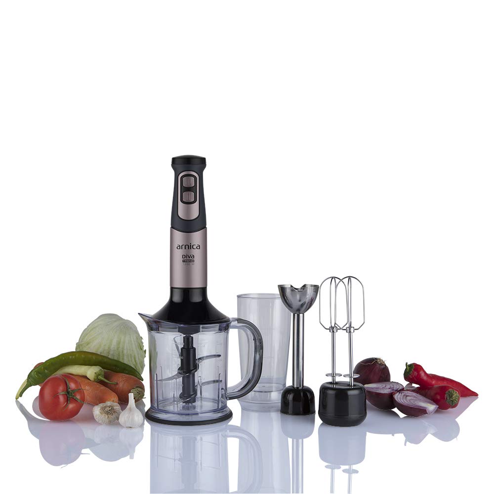 arnica Diva Trend Set 1200 Watt, Vielseitiges Stabmixer Set. Zerkleinern, Pürieren und Mixen in nur