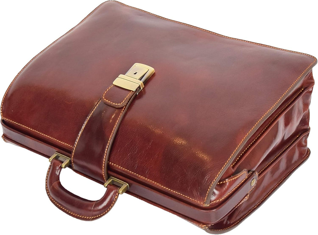 A1 FASHION GOODS Italienisches Leder Aktentasche für Ärzte Geschäft Profis Gladstone Tasche Braun Dj
