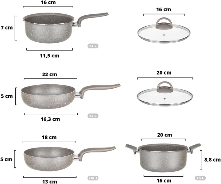 KASANOVA Topf-Set für herkömmliche Kochfelder, antihaftbeschichtetes Topf-Set, Kochgeschirr, gesunde