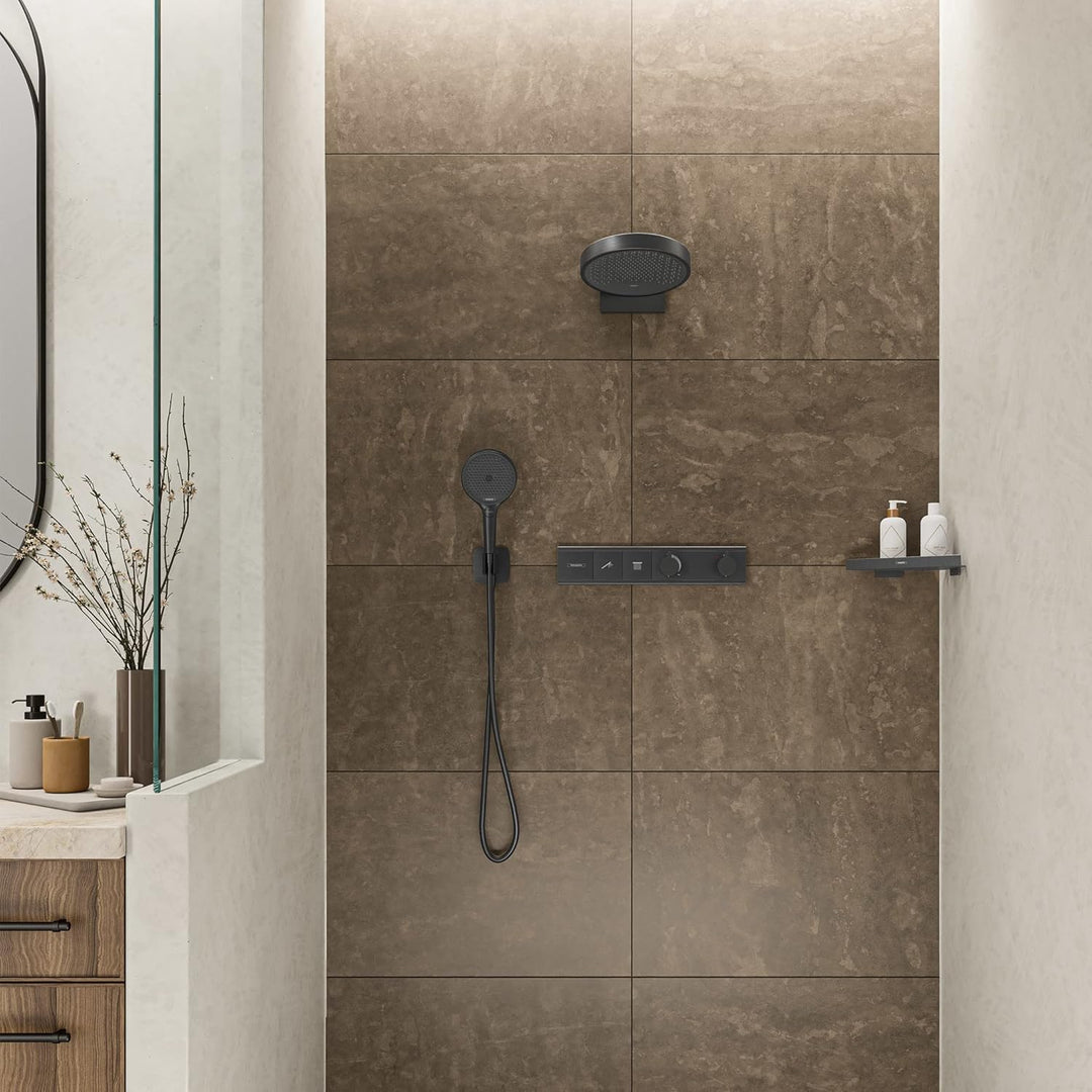 hansgrohe Wandanschluss mit Duschkopfhalterung FixFit Q, Brushed Black Chrome, Brushed Black Chrome