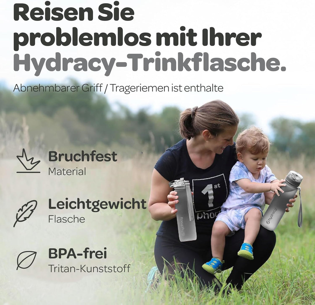 Hydracy Trinkflasche mit Fruchteinsatz - 500ml Wasserflasche - BPA-freie Trinkflasche mit Zeitmarkie