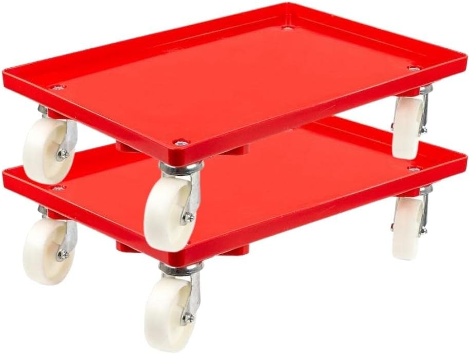 SparSet 2X Transportroller für Euroboxen 60x40cm mit Kunststoffräder rot | Geschlossenes Deck | 4 Le