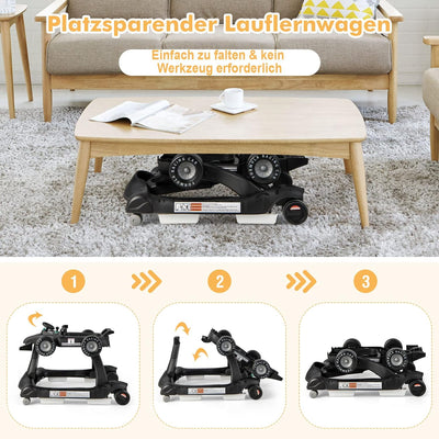 DREAMADE Lauflernhilfe, 4 in 1 Autoförmiger Lauflernwagen mit einstellbarer Geschwindigkeit, Musik &