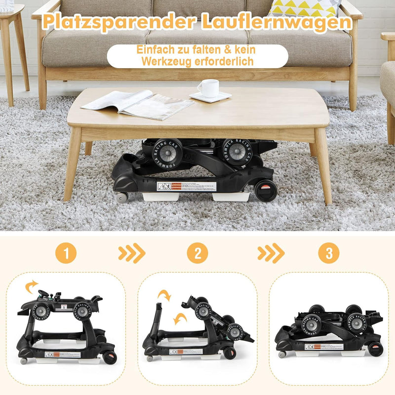 DREAMADE Lauflernhilfe, 4 in 1 Autoförmiger Lauflernwagen mit einstellbarer Geschwindigkeit, Musik &