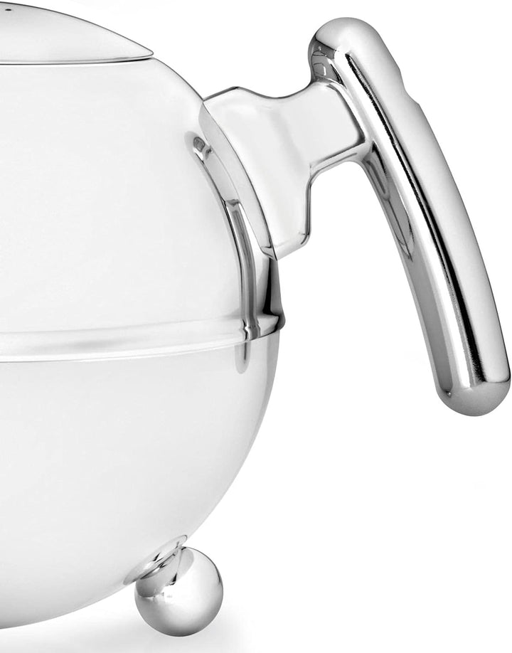 Teekanne Set 0.75 Liter - Edelstahl doppelwandig Chromfarben - Kleine Edelstahlteekanne mit Deckel m