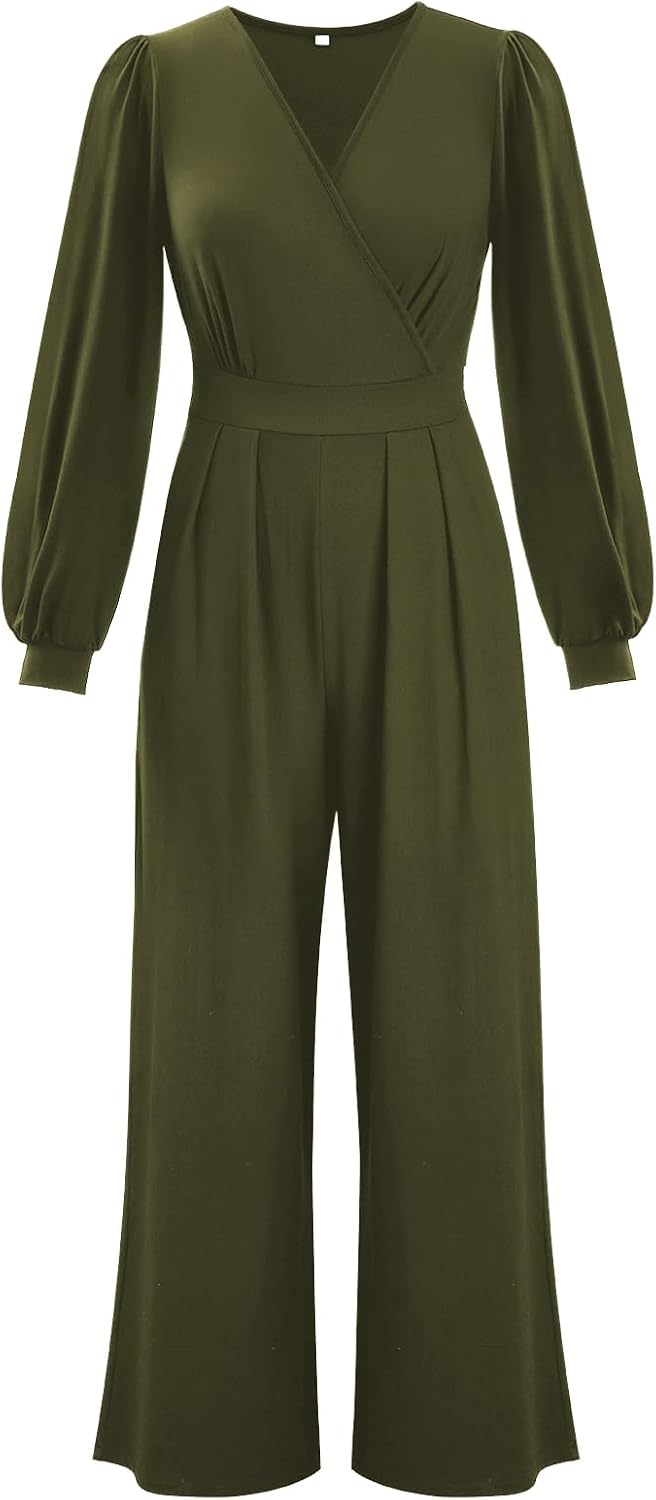Tanmolo Damen Jumpsuit Langarm Overall Elegant Hosenanzug | V-Ausschnitt, Weites Bein, Praktische Ta