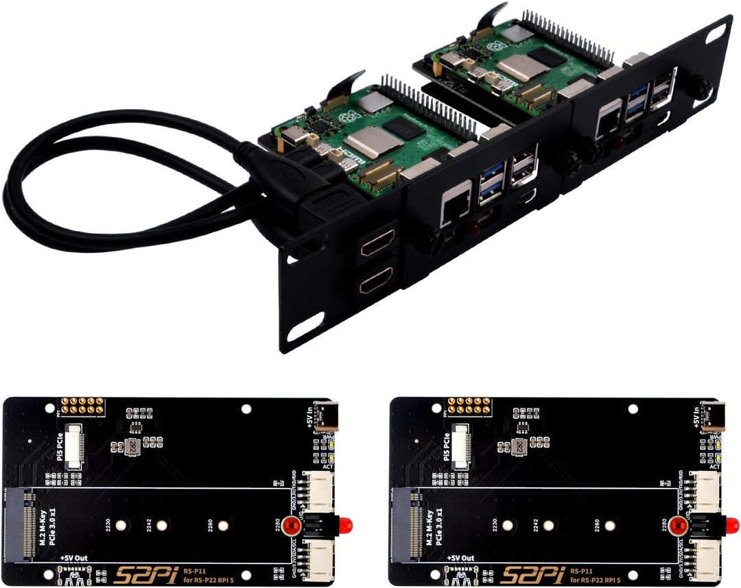 GeeekPi 10 Zoll 1U Rack-Halterung für Raspberry Pi 5, mit 2PCS PCIe auf M.2 NVMe SSD Adaptern, hält