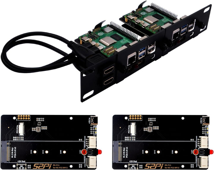 GeeekPi 10 Zoll 1U Rack-Halterung für Raspberry Pi 5, mit 2PCS PCIe auf M.2 NVMe SSD Adaptern, hält