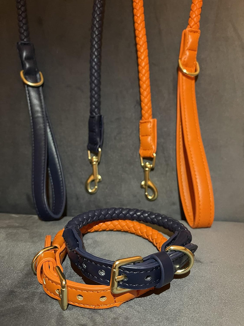 Hundehalsband mit 1,20 m Cityleine im Set (Orange), rund geflochten, Zeitloses Design, KEIN Leder M: