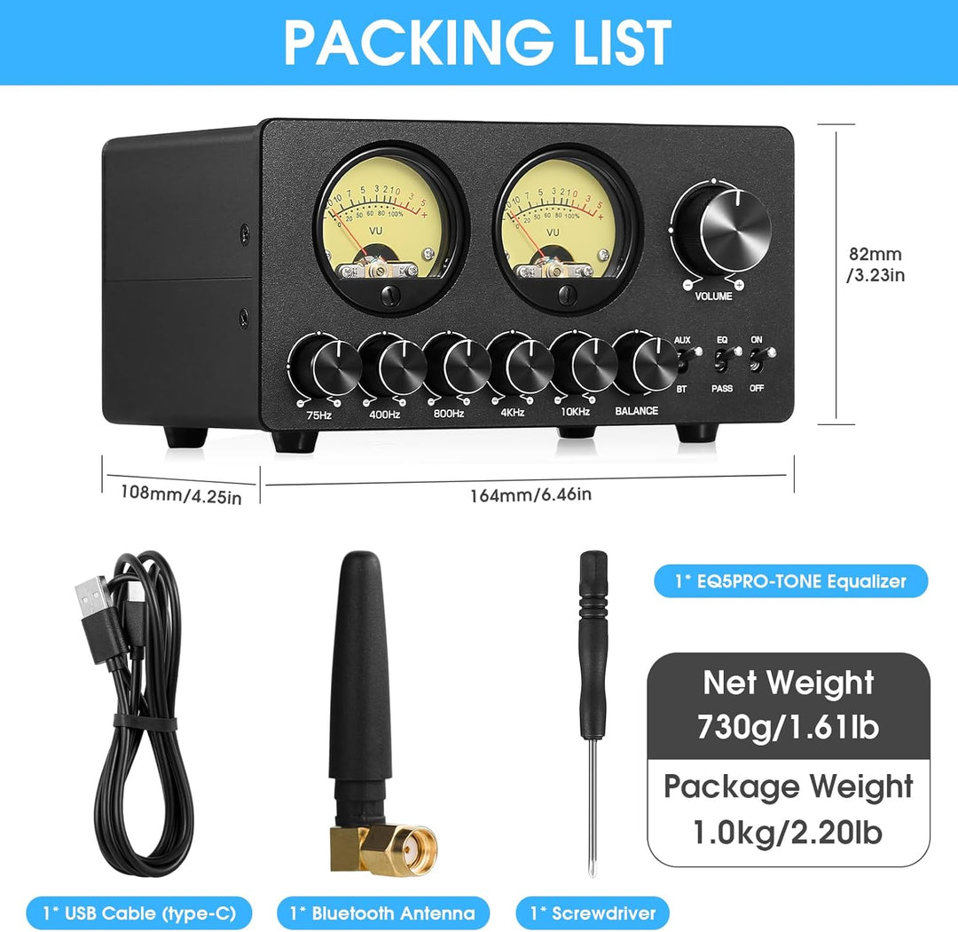 Douk Audio 5-Band-Equalizer Bluetooth EQ Vorverstärker für Heim-Stereo/Computer-Lautsprecher/Verstär