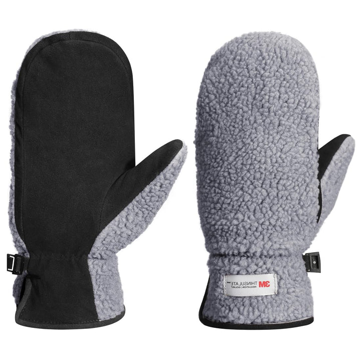 Harssidanzar Damen Winter Lederhandschuhe Outdoor Warm gefüttert Skifahren Fäustlinge SL020EU S Grau