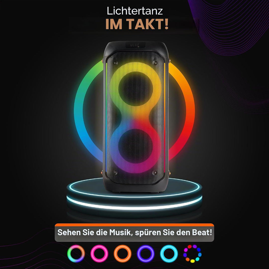Pyle Bluetooth-Party-Lautsprecher 160W, Karaoke-System mit 2X 6,5", Mikrofon, Akku, USB/SD/FM/TWS, P