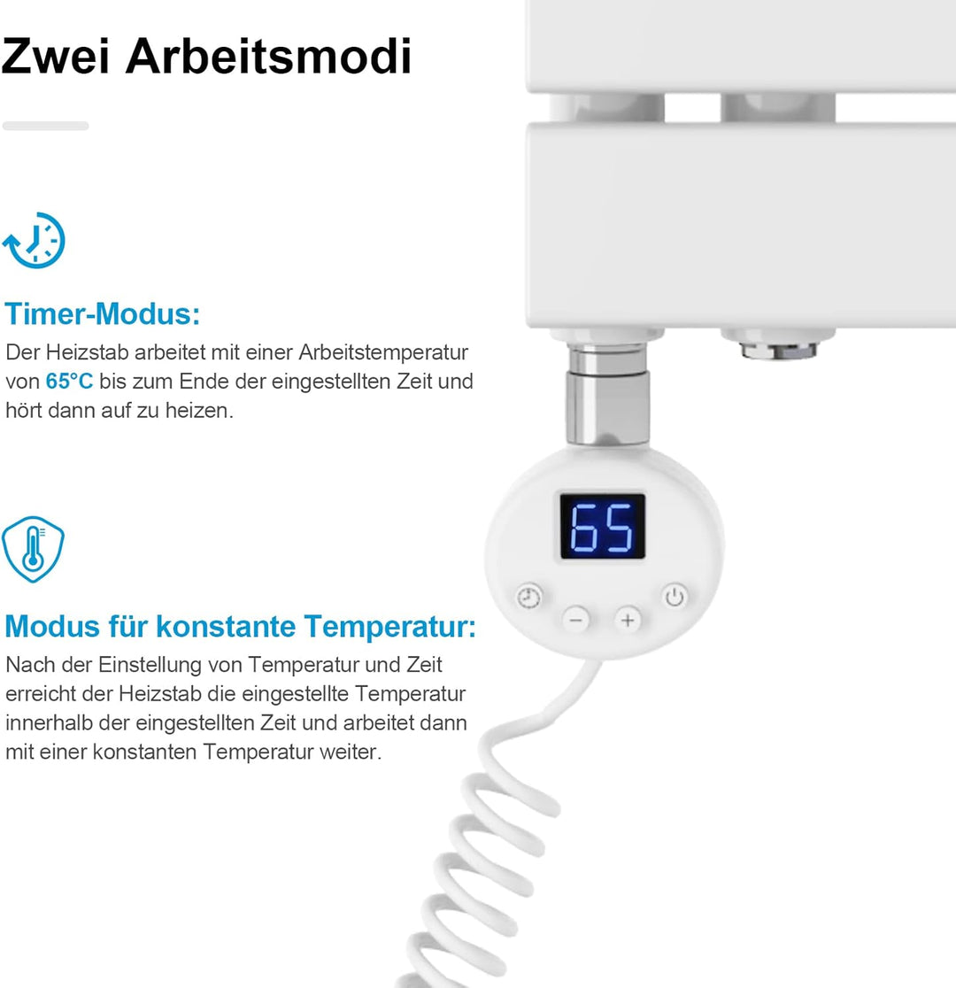 Heilmetz Badheizkörper Elektrisch Heizkörper Bad mit Digitalem Thermostat Handtuchheizkörper mit Tim