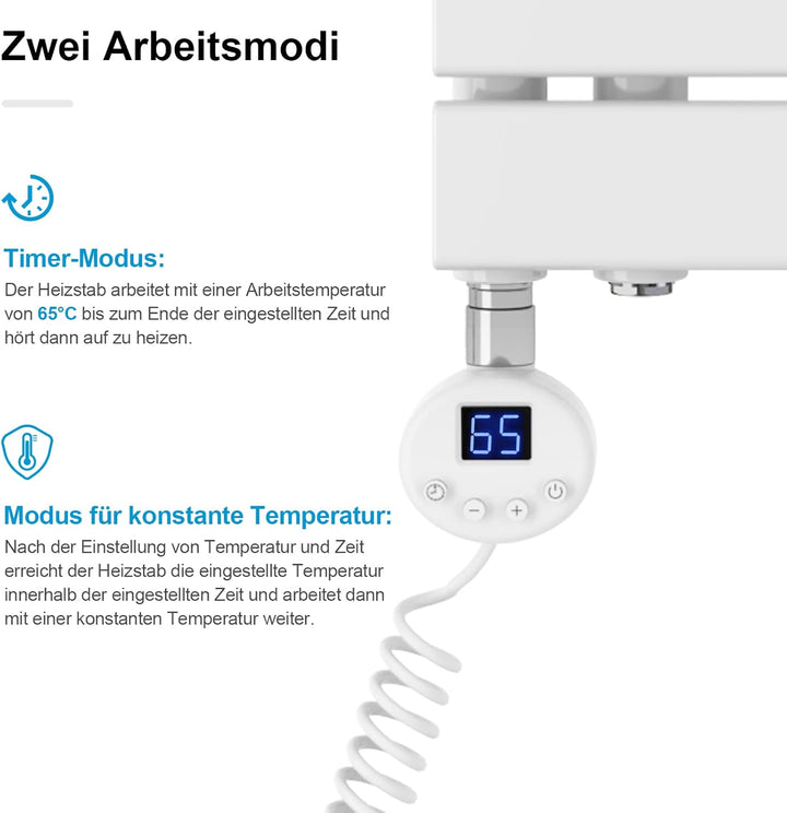 Heilmetz Badheizkörper Elektrisch Heizkörper Bad mit Digitalem Thermostat Handtuchheizkörper mit Tim