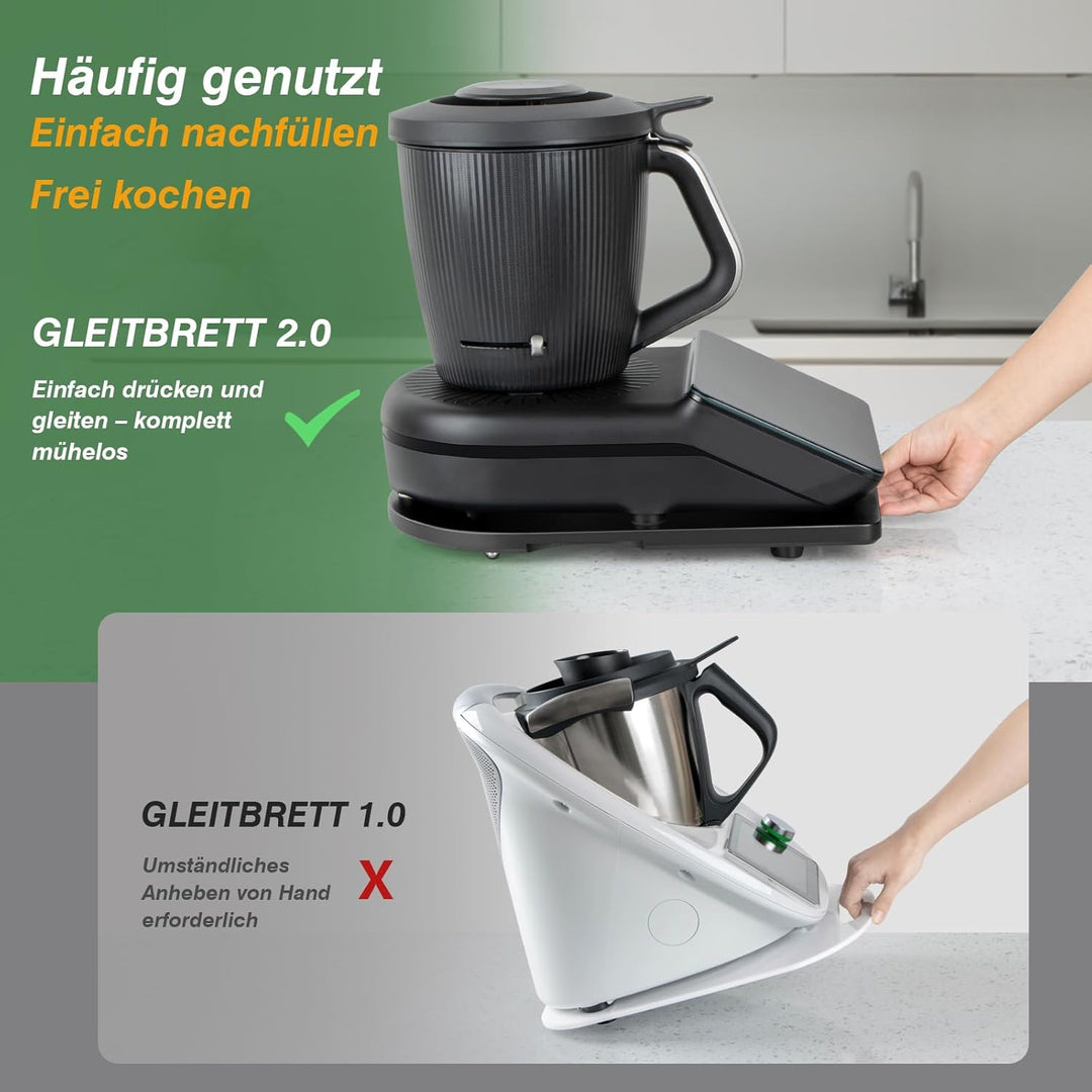 PUERSI Gleitbrett TM7 für Thermomix, 2te Generation, Brett für Thermomix mit Rollen, Leicht Gleitend