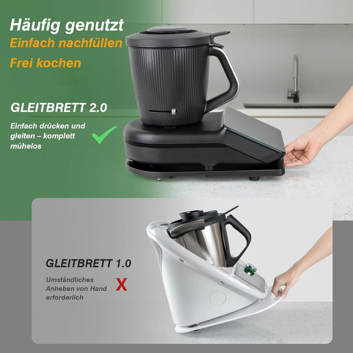 PUERSI Gleitbrett TM7 für Thermomix, 2te Generation, Brett für Thermomix mit Rollen, Leicht Gleitend