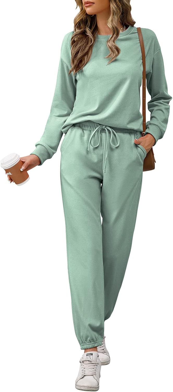 REORIA Damen Tracksuit Langarm Rundhalsausschnitt Einfarbig Zweiteiler Outfit Hoodie Jogger Training