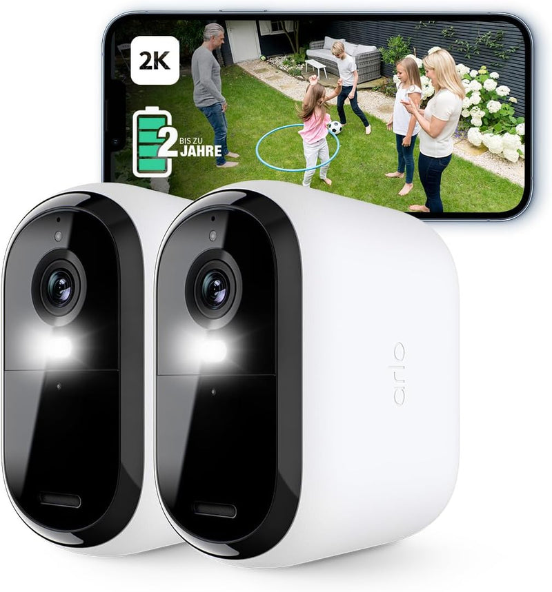 Arlo Essential 2 XL Batterie 2K Überwachungskamera Aussen WLAN, Kabellos, 2K HD Video, Farbnachtsich