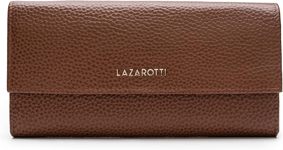 Lazarotti Bologna grosse Leder Geldbörse Damen | mit Druckknopf, grossem Reissverschlussfach, 12 Kar