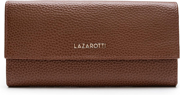 Lazarotti Bologna grosse Leder Geldbörse Damen | mit Druckknopf, grossem Reissverschlussfach, 12 Kar