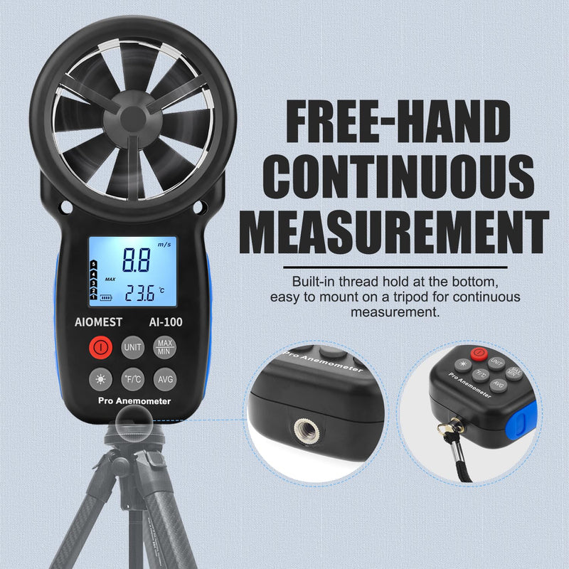 AIOMEST Digital Anemometer, Windmesser Windmessgerät Handheld, AI-100 Windmesser CFM Wind Speed Mete