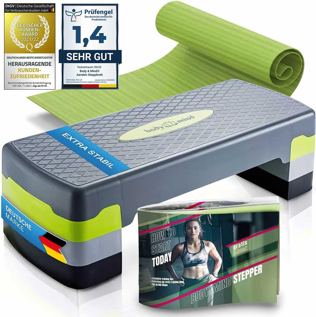 Body & Mind® Aerobic Steppbrett Stepper Step-Bench mit gratis Anti-Rutsch-Matte & exklusiven Trainin
